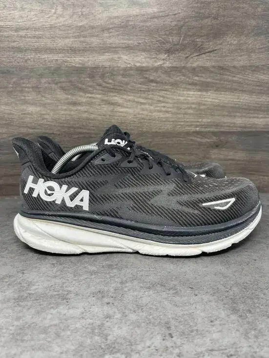 HOKA Clifton 9 Sneakers Mens Size 10.5 2E Wide Black White One One - Picture 5 of 11